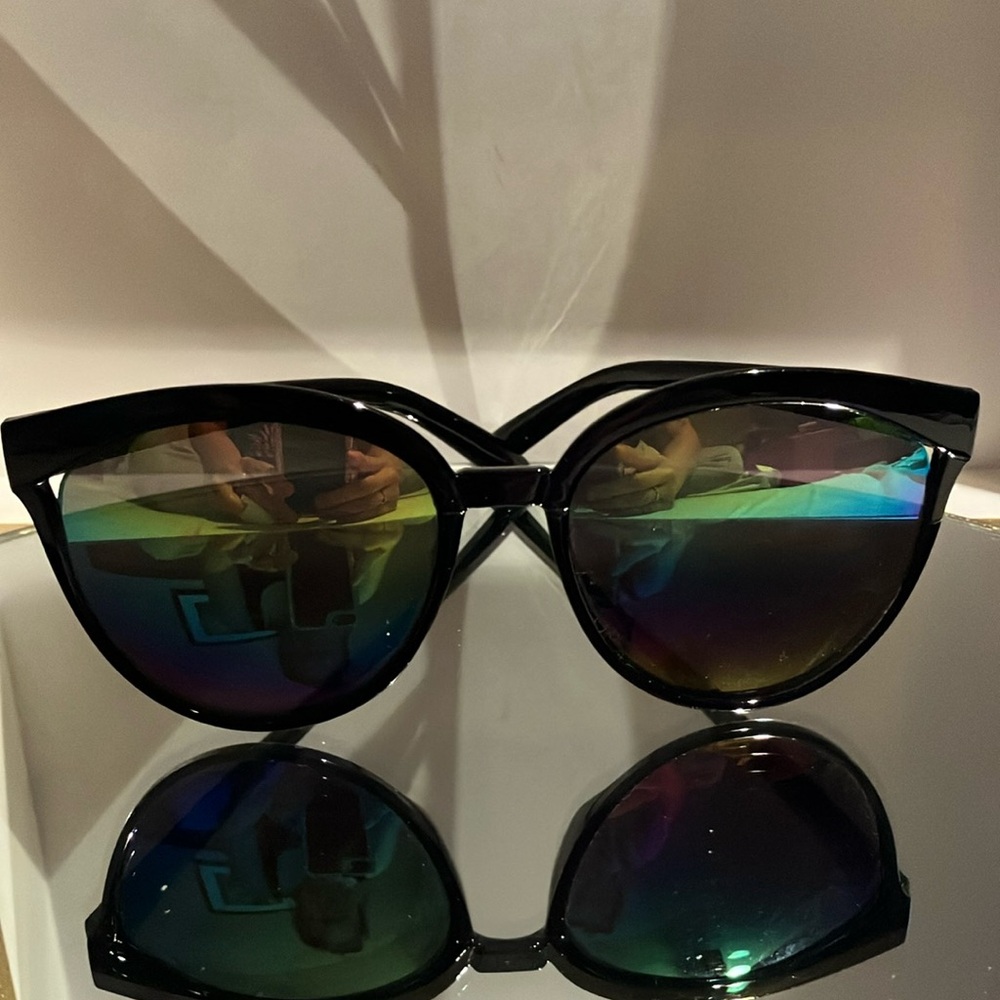 Stylish Black Sunglasses with Yellow and Blue Lenses